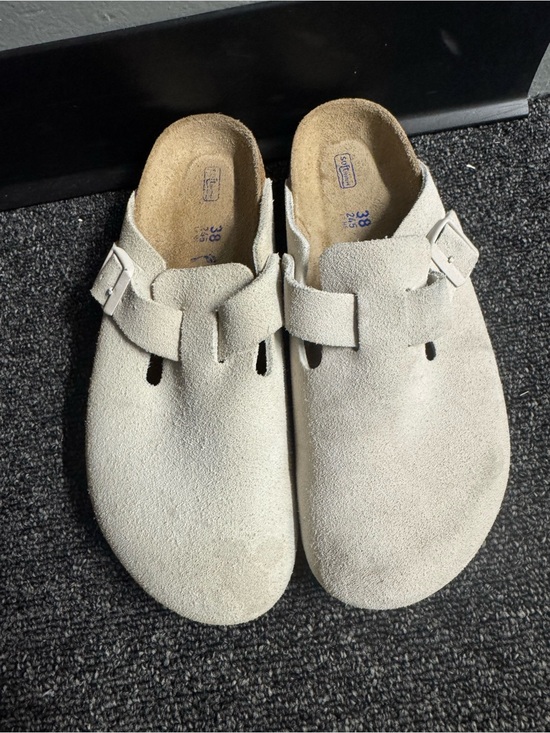Birkenstock Shoes - Birkenstock Cream Suede Boston Clogs